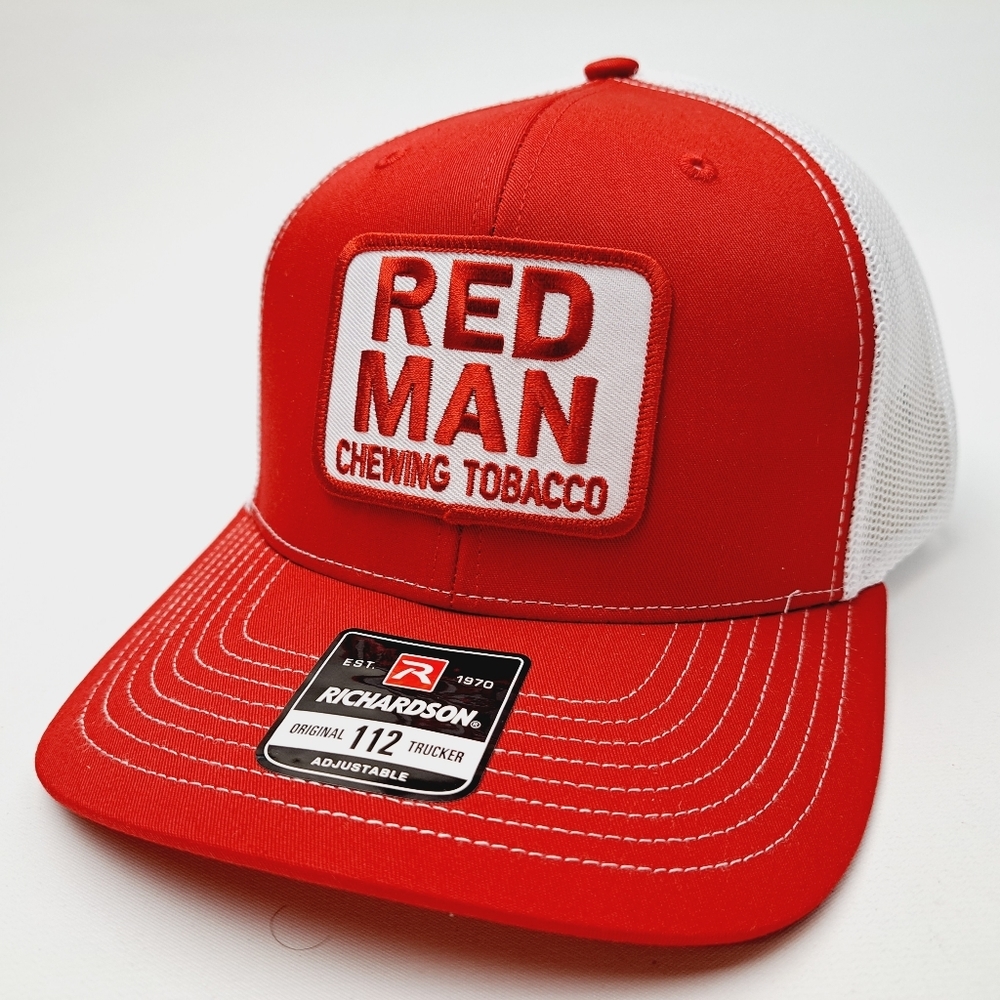 Red Man Richardson 112 Mesh Snapback Cap Hat Red Embroidered Pat…